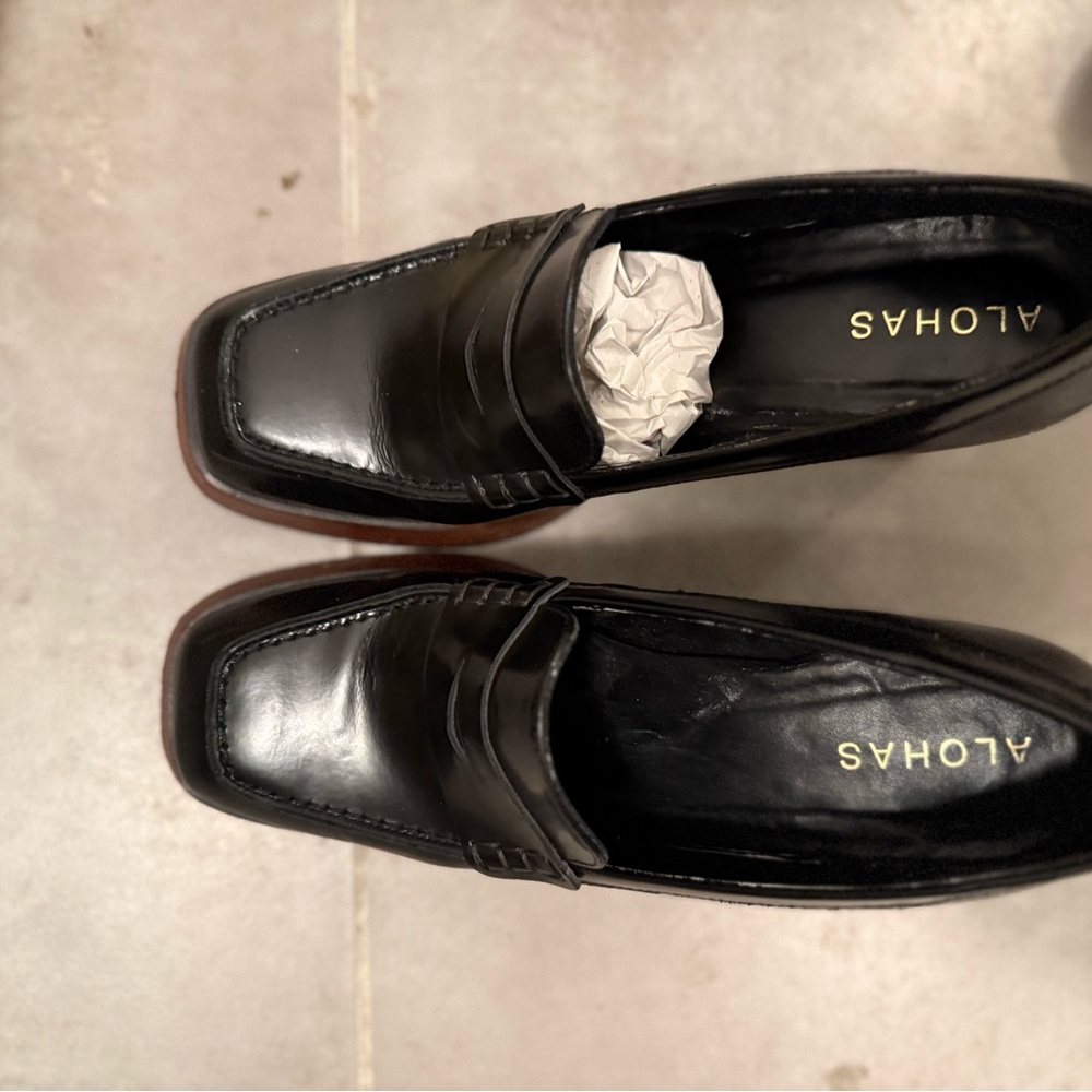 Alohas Black Leather Loafers Slip-Ons EU 37